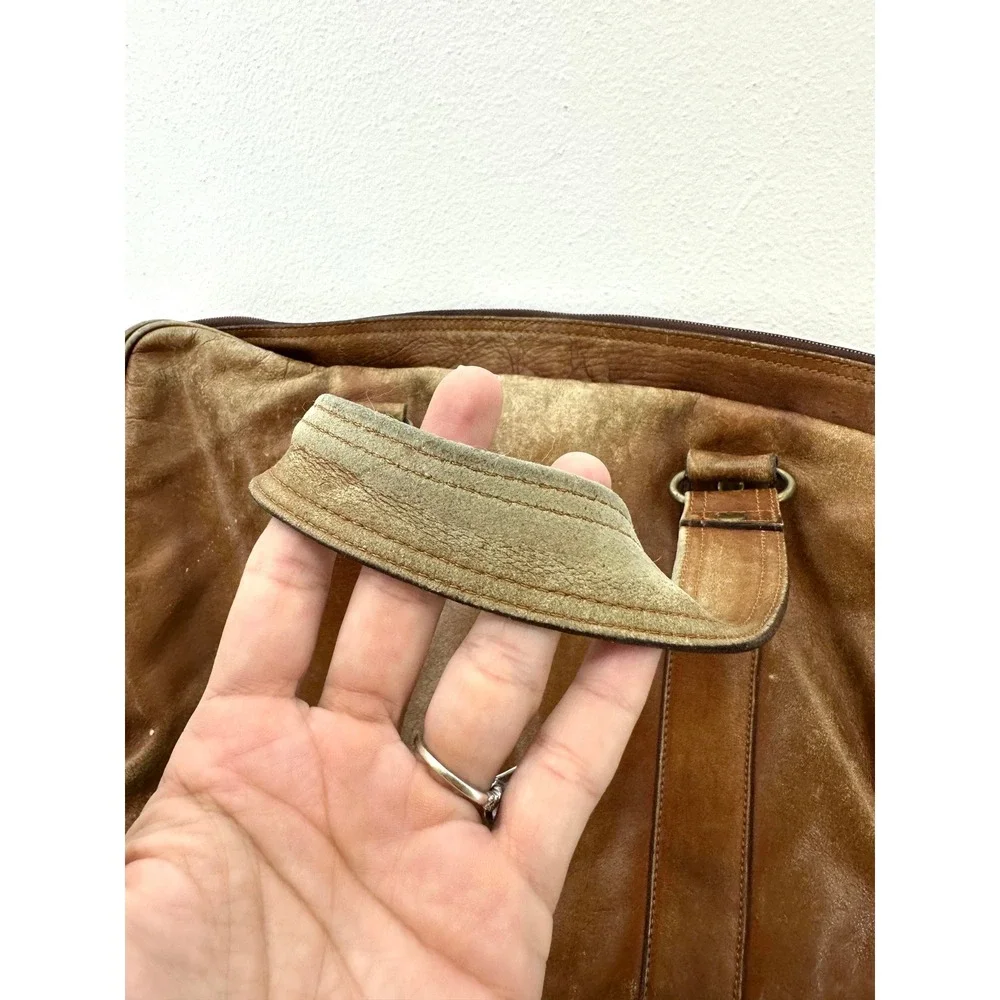 Sutton Bay vintage leather cowboy briefcase worn in tan laptop bag  brass